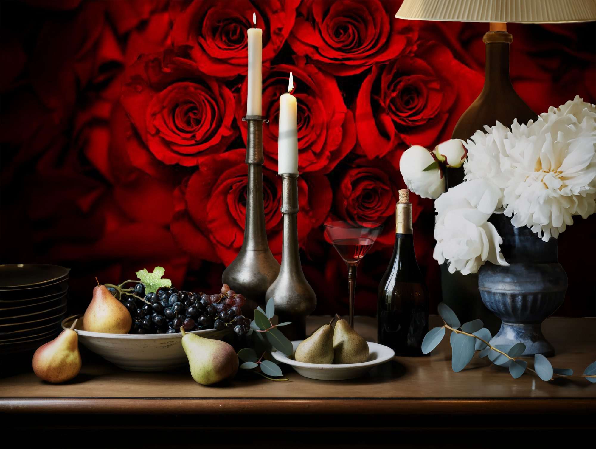 Rode Rozenboeket op Donkere Achtergrond