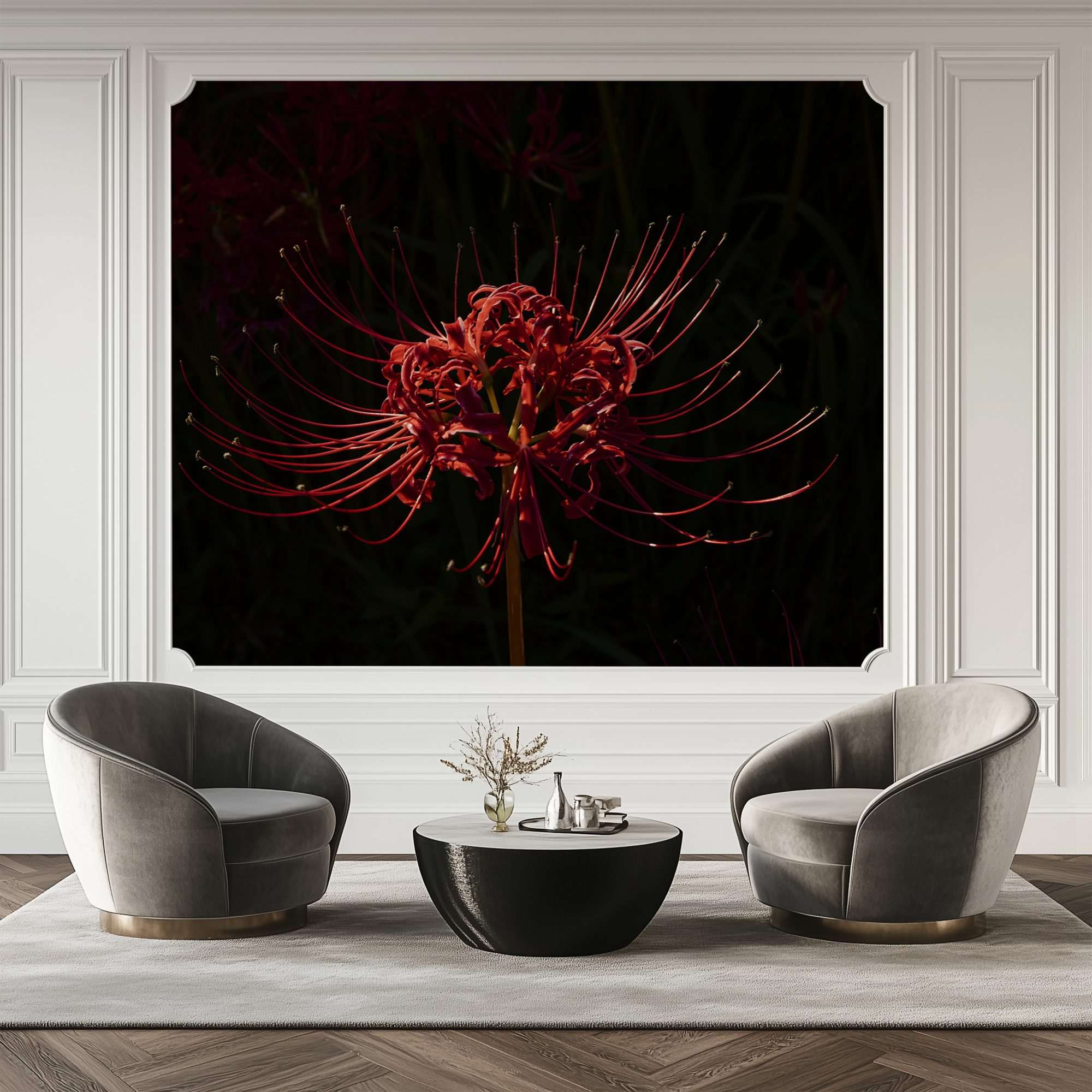 Rode Spinlelie Macro op Donkere Achtergrond