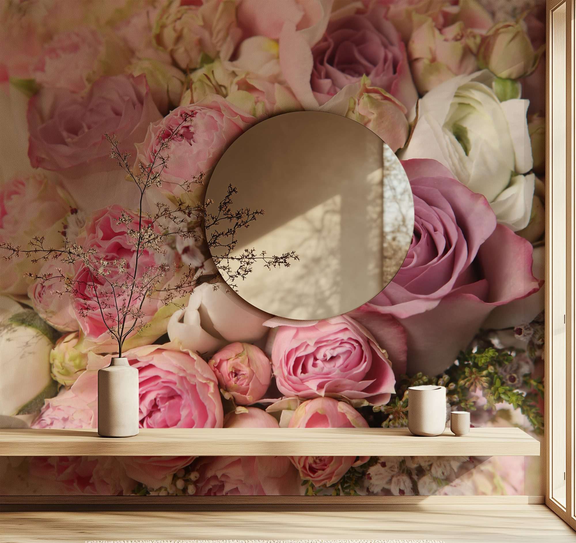 Roze Rozen en Pioenboeket Vintage Bloemstuk