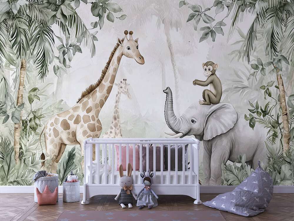 Safari dieren jungle groen kinderkamer