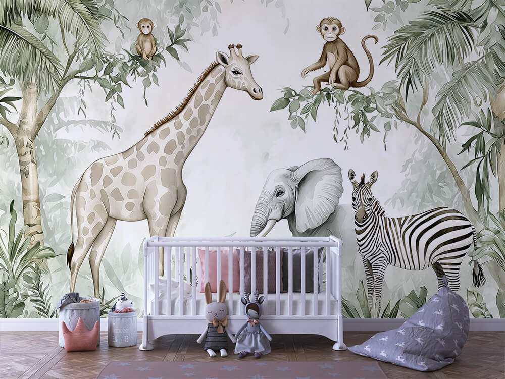 Safari dieren jungle illustratie kinderkamer