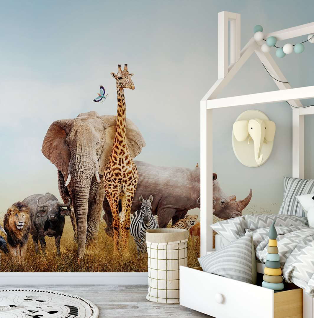 Safari dieren op savanne voor kinderkamer