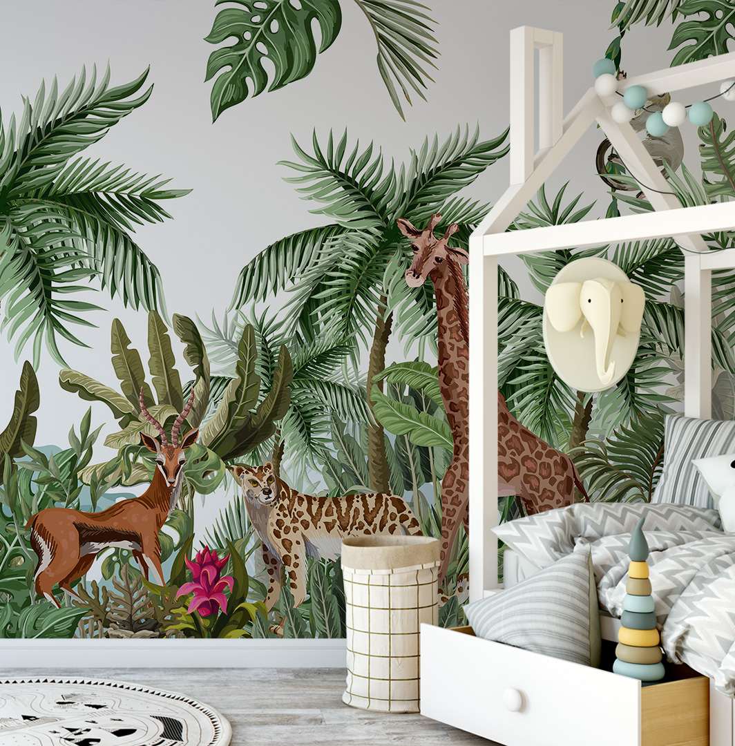 Safari jungle landschap met giraffen