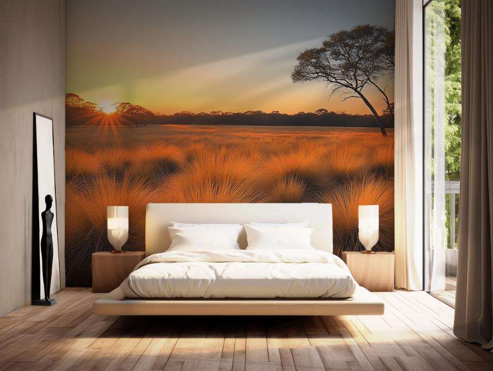 Savannelandschap met Boom bij Zonsondergang