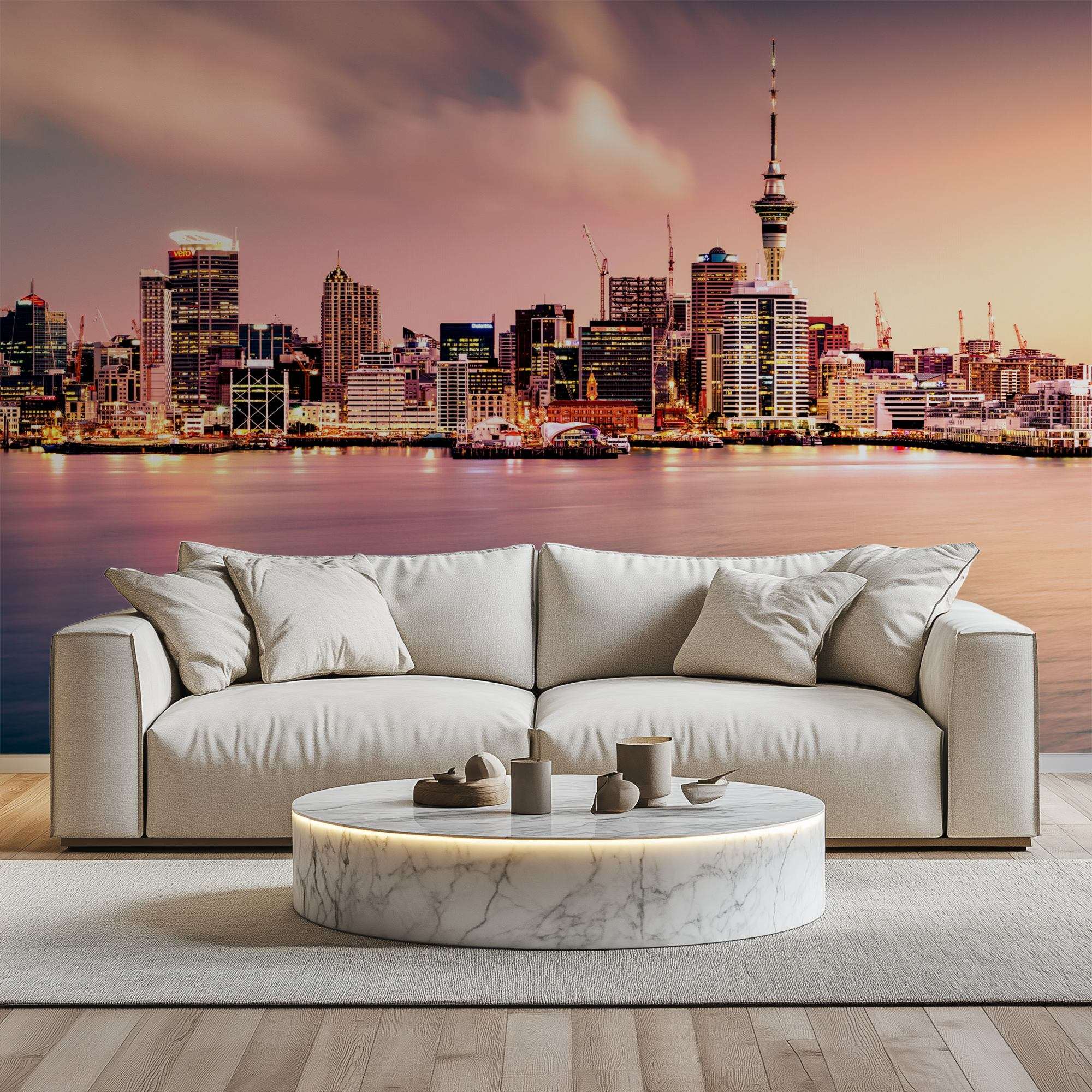 Skyline Auckland Zonsondergang Panorama