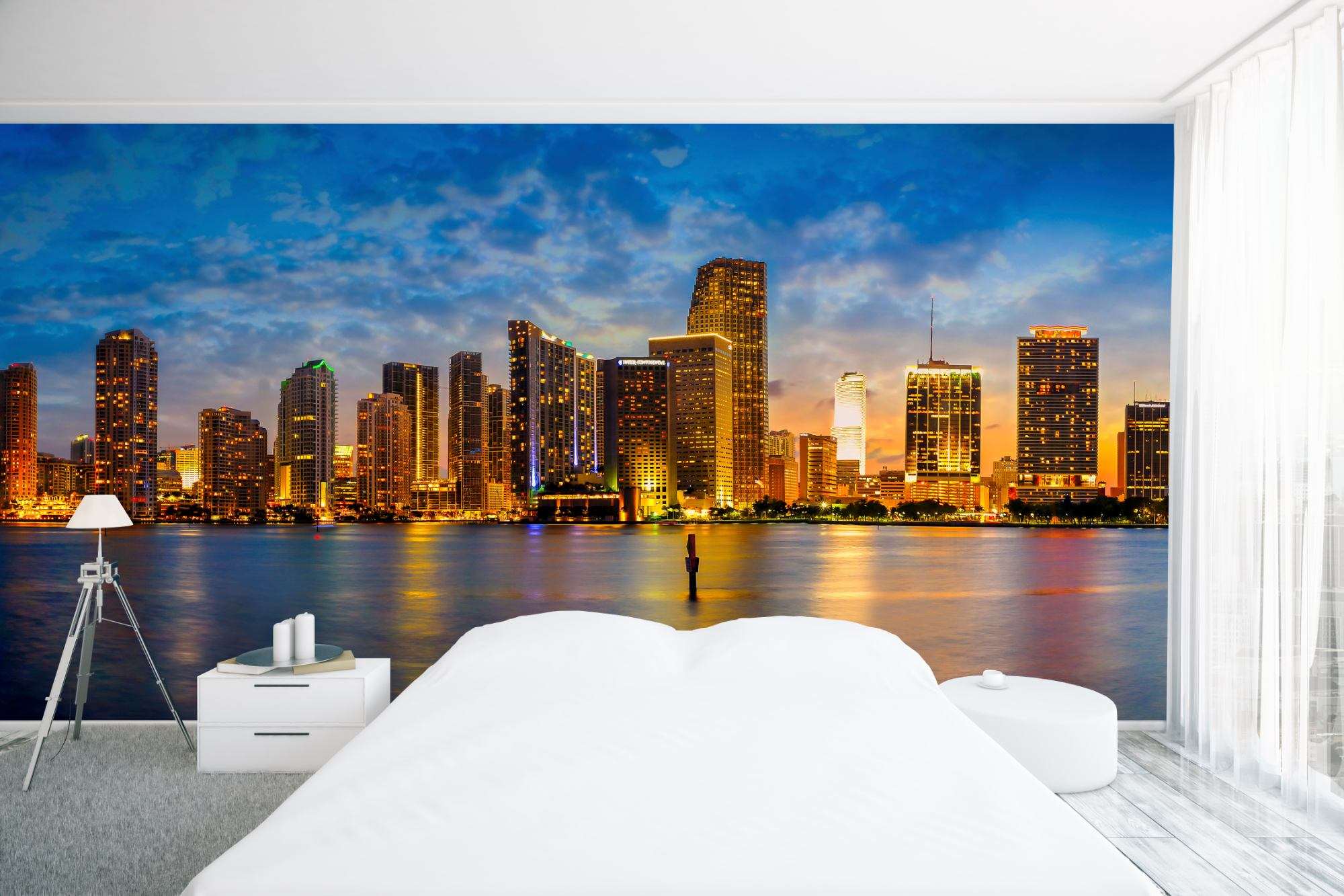 Skyline Miami Gouden Avondreflectie