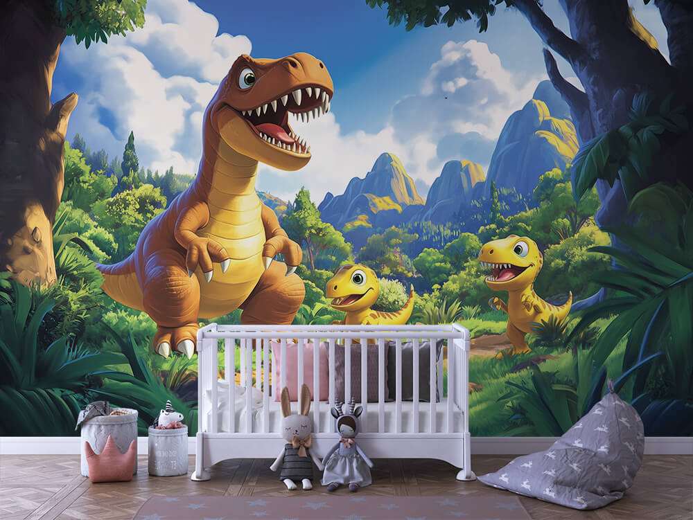 T-rex met baby dinosaurussen kinderkamer