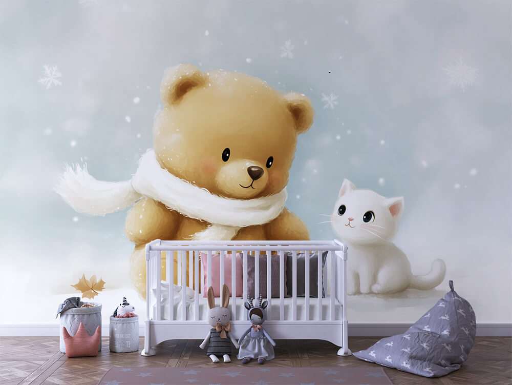 Teddybeer en kitten winter kinderkamer