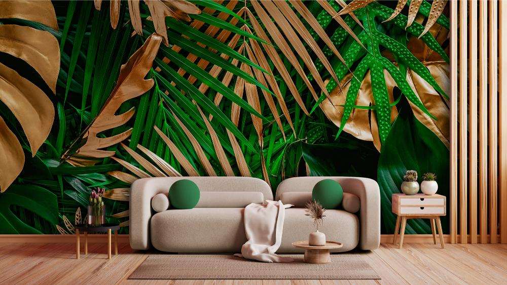 Tropische Bladeren Mix Groen en Beige