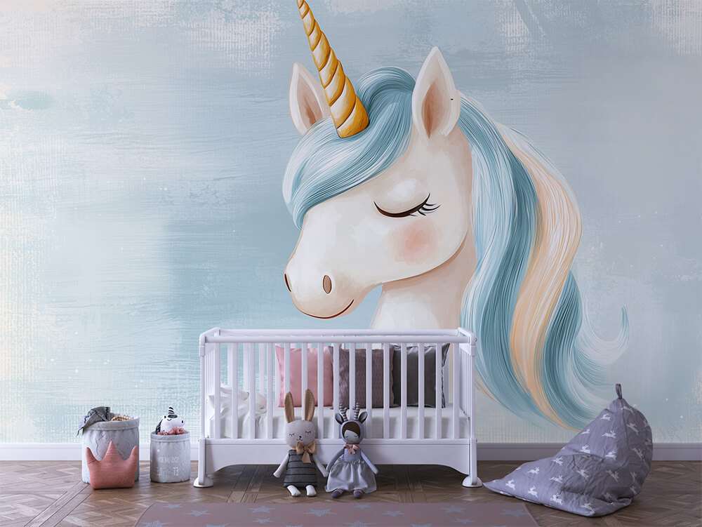 Unicorn portret pastel kinderkamer
