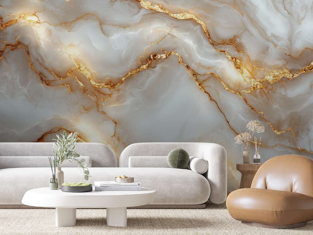 Wit marmer met brede gouden aders