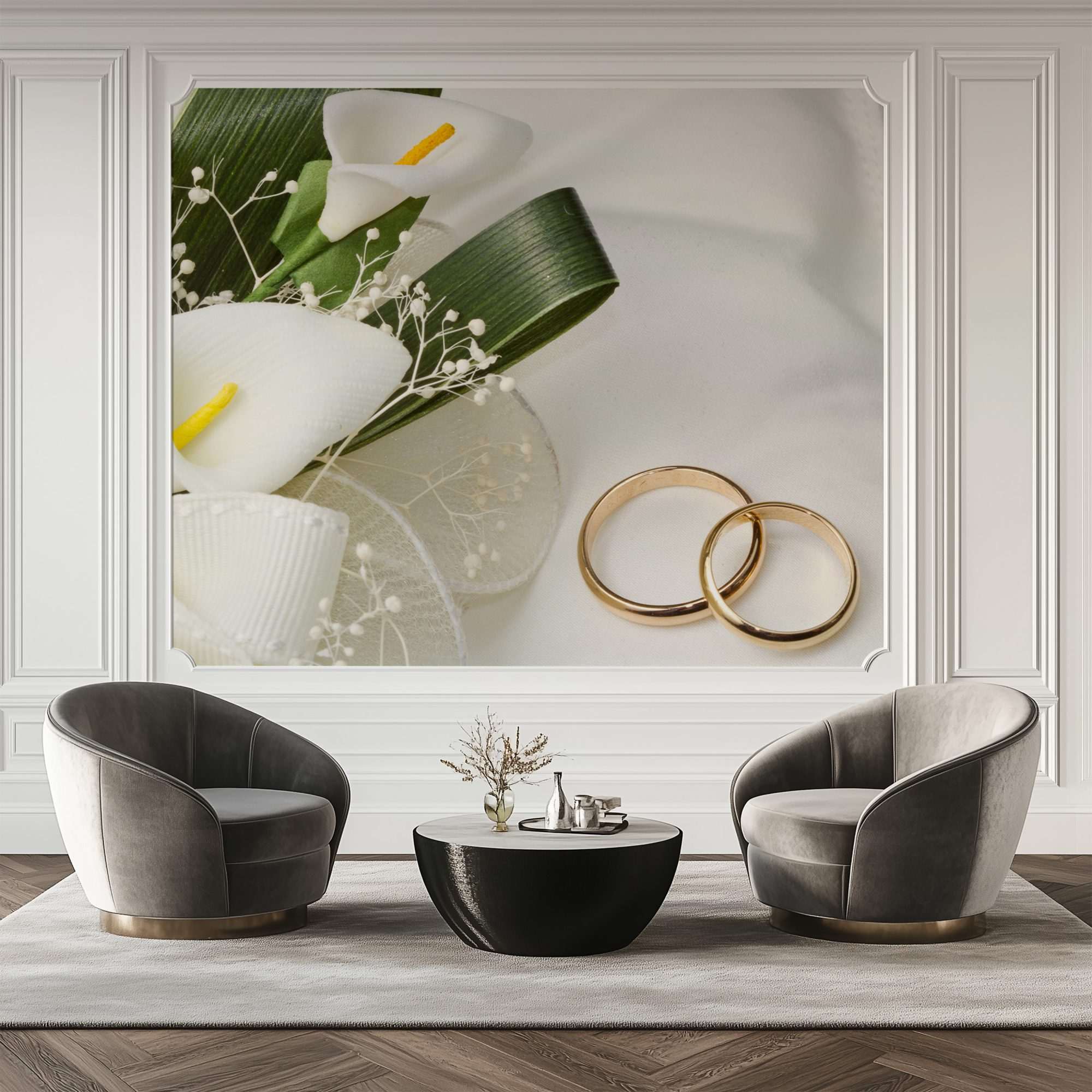 Witte Calla Lelies met Trouwringen