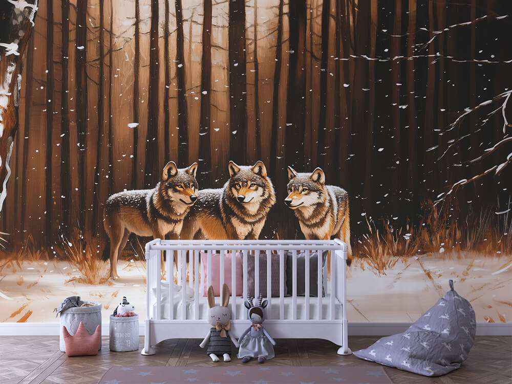 Wolven in winterbos kinderkamer