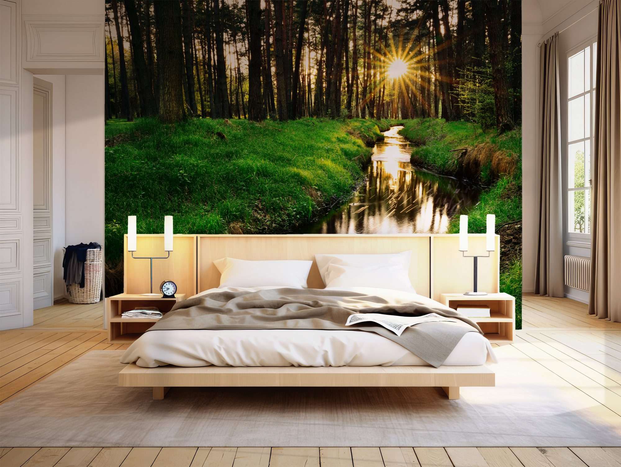 Zonlicht in Groen Bos met Kabbelende Beek