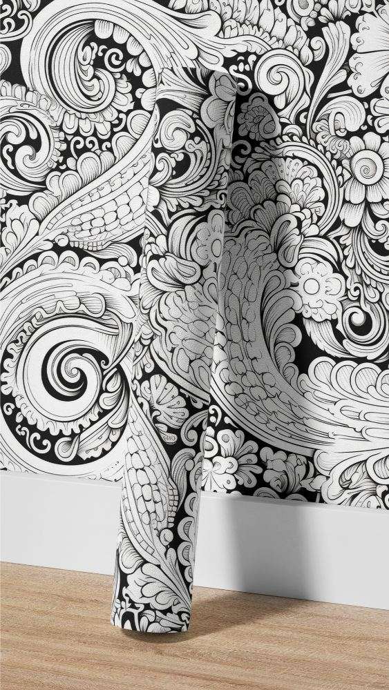 Zwart Wit Barok Abstract Patroon