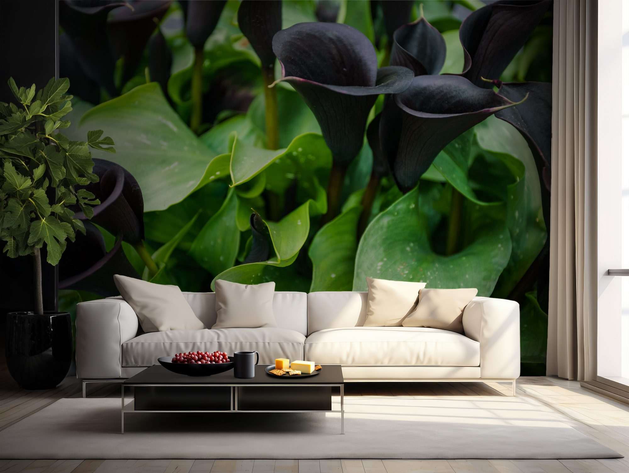 Zwarte Calla Lelies met Groene Bladeren