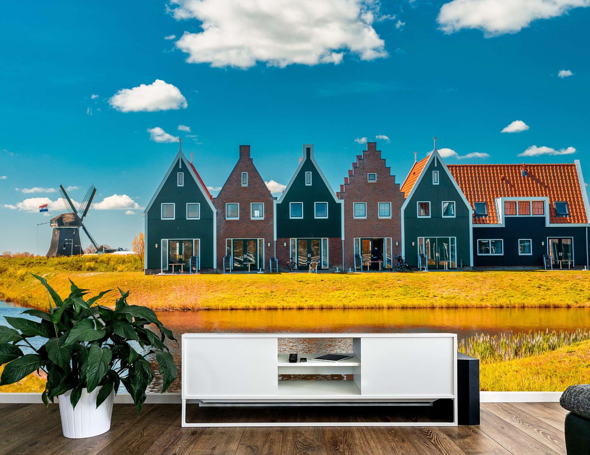 Kleurrijke Hollandse Huisjes in Weidelandschap