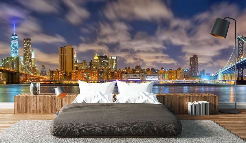 New York Brug Skyline Nacht Panorama