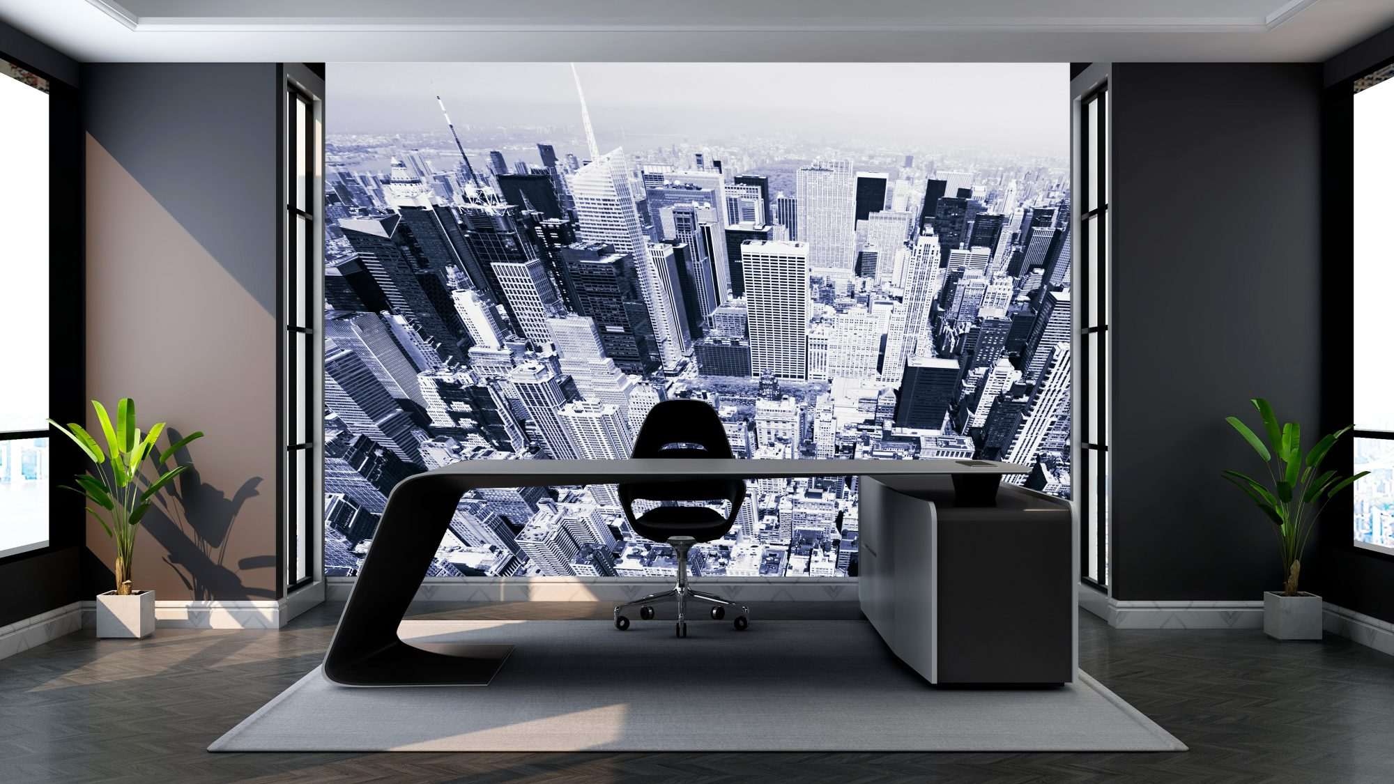 New York Skyline Zwart-Wit Luchtfoto