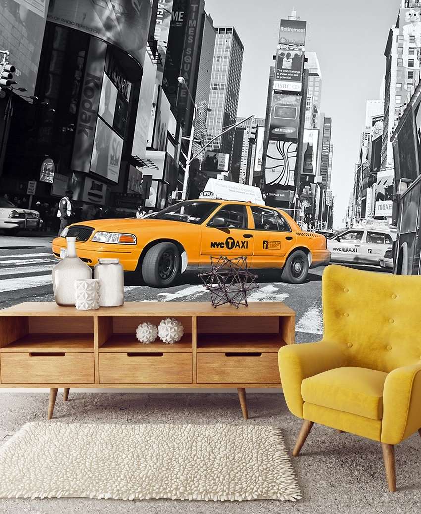 New York Taxi Zwart-Wit Straatbeeld