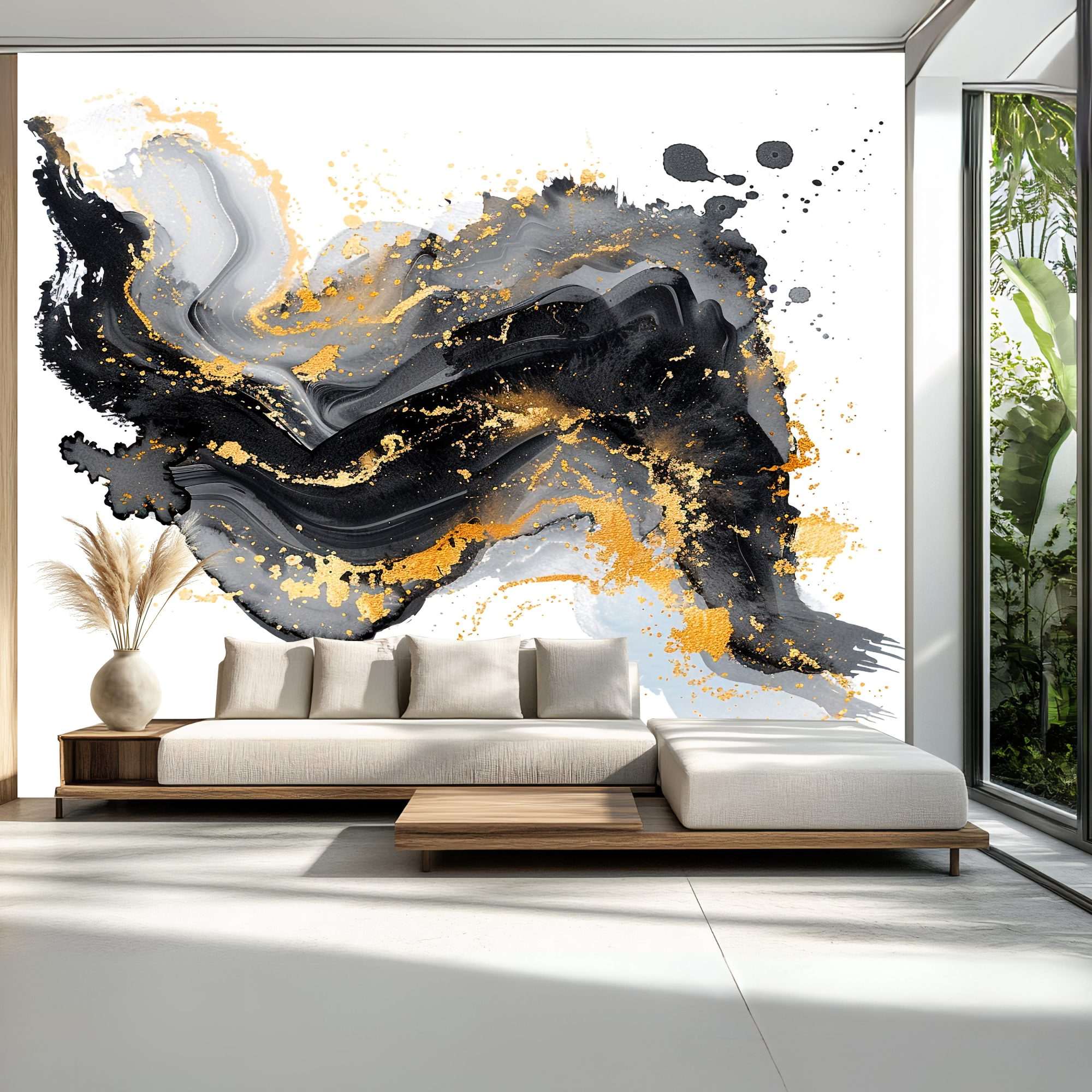 Abstract Zwart Goud Marmer Effect