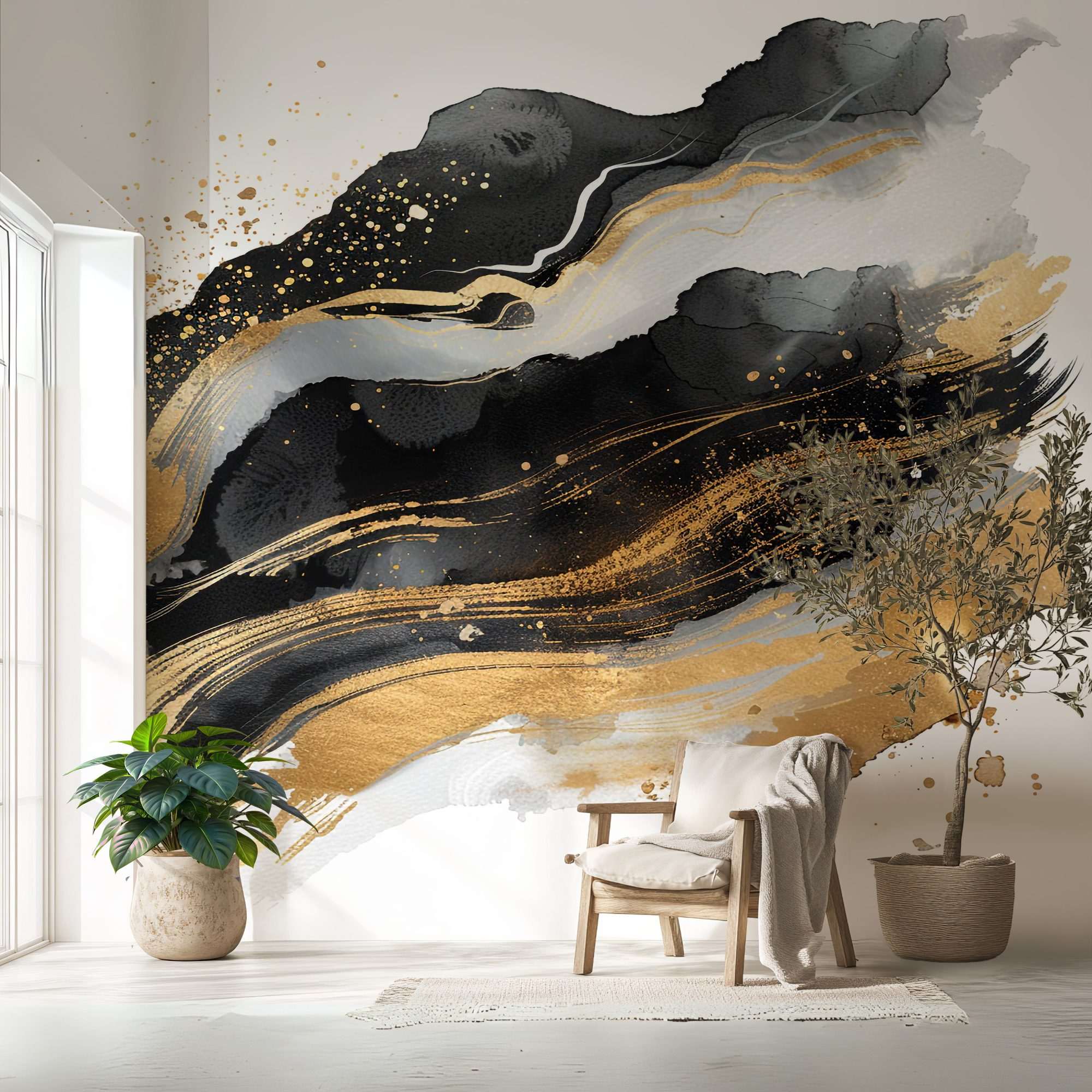 Abstracte Zwart Gouden Golven