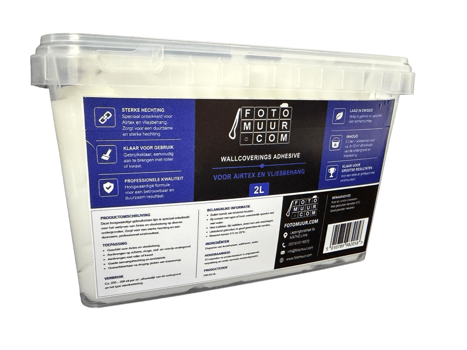 Fotomuur Airtex & Vliesbehanglijm 2 Liter – Professionele Behanglijm