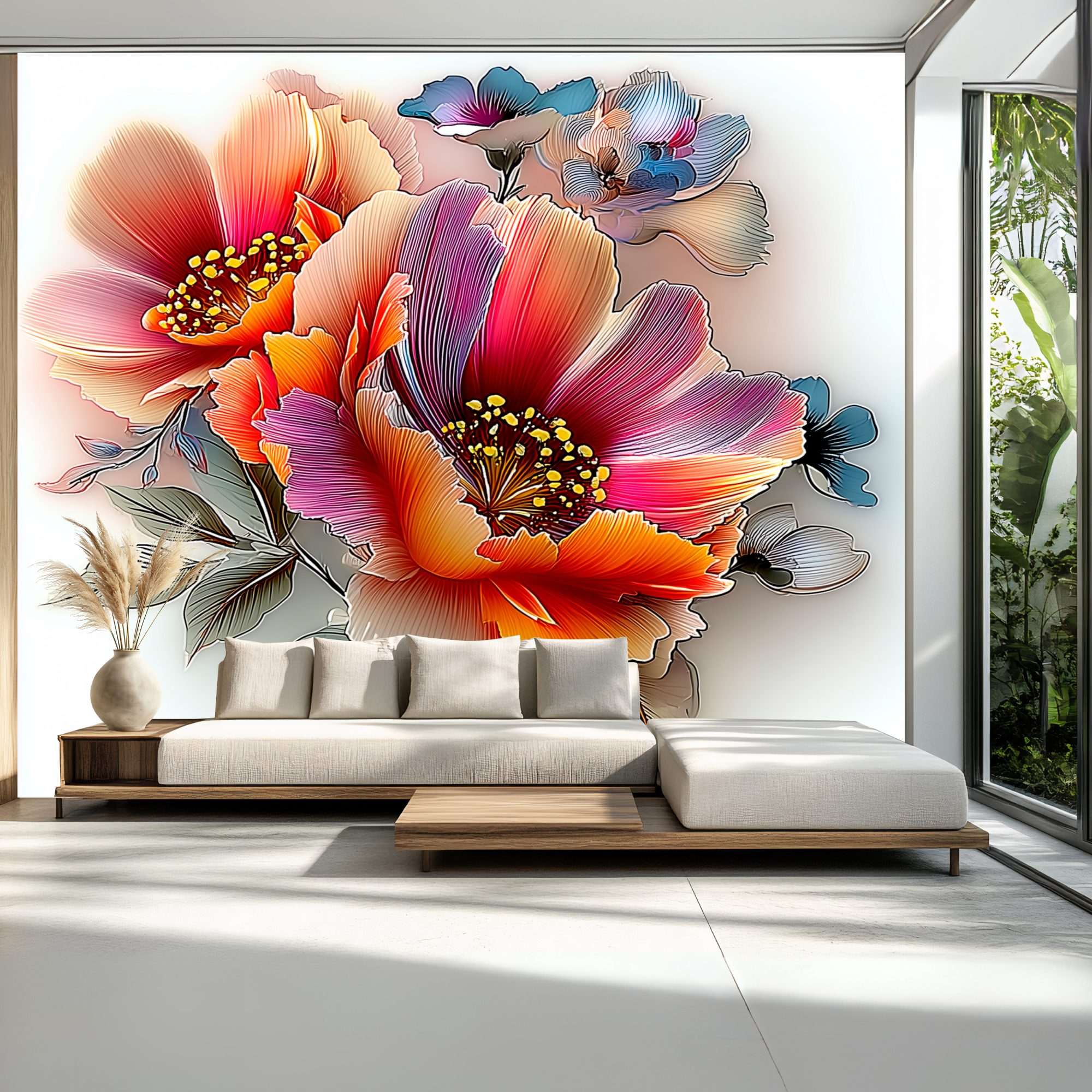 Artistieke Bloemen Pastel en Oranje