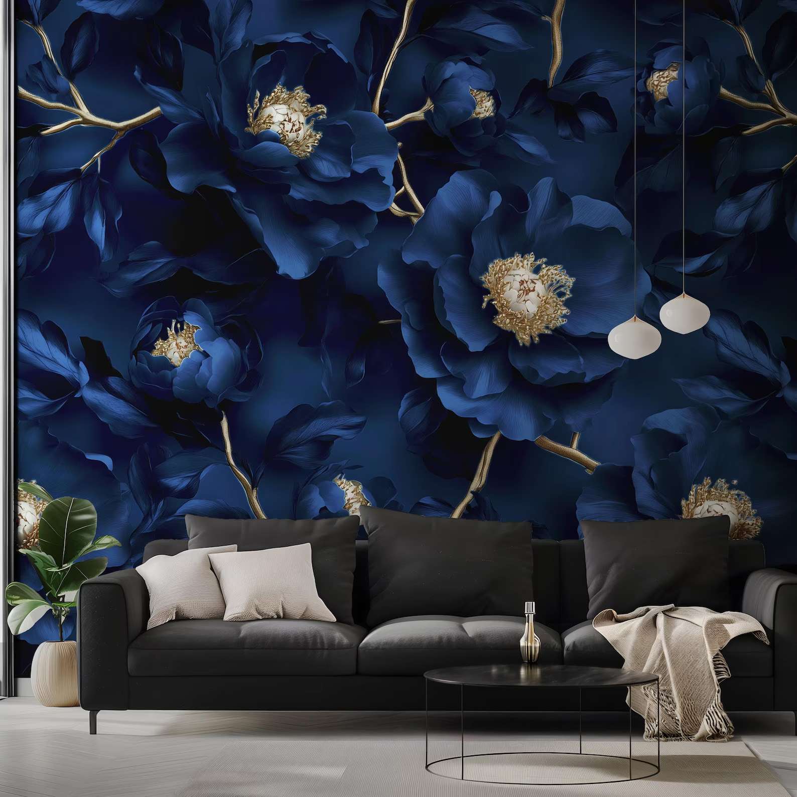 Blauwe Bloemen met Gouden Details