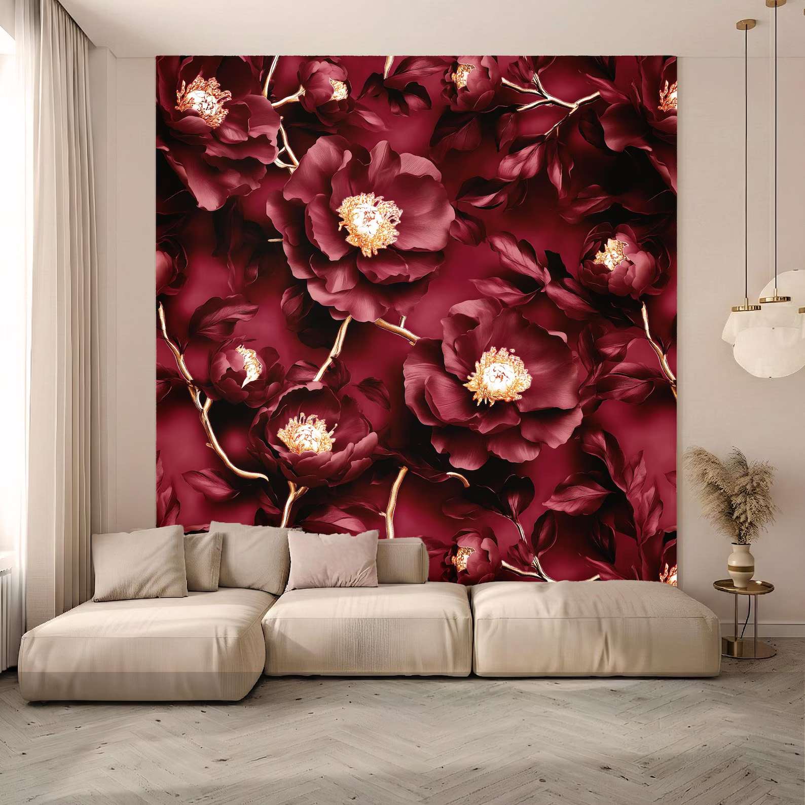 Bordeaux Bloemen met Gouden Takken