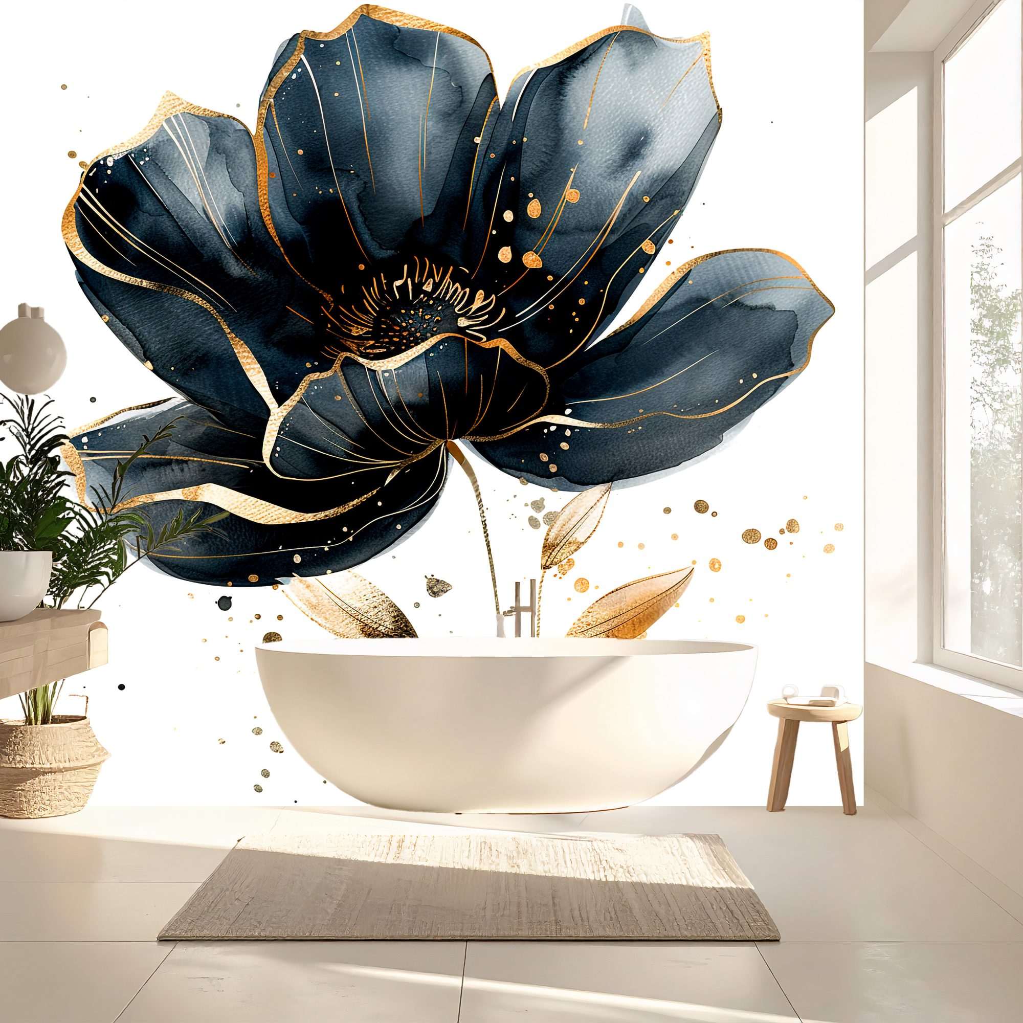 Donkerblauwe Bloem met Gouden Details