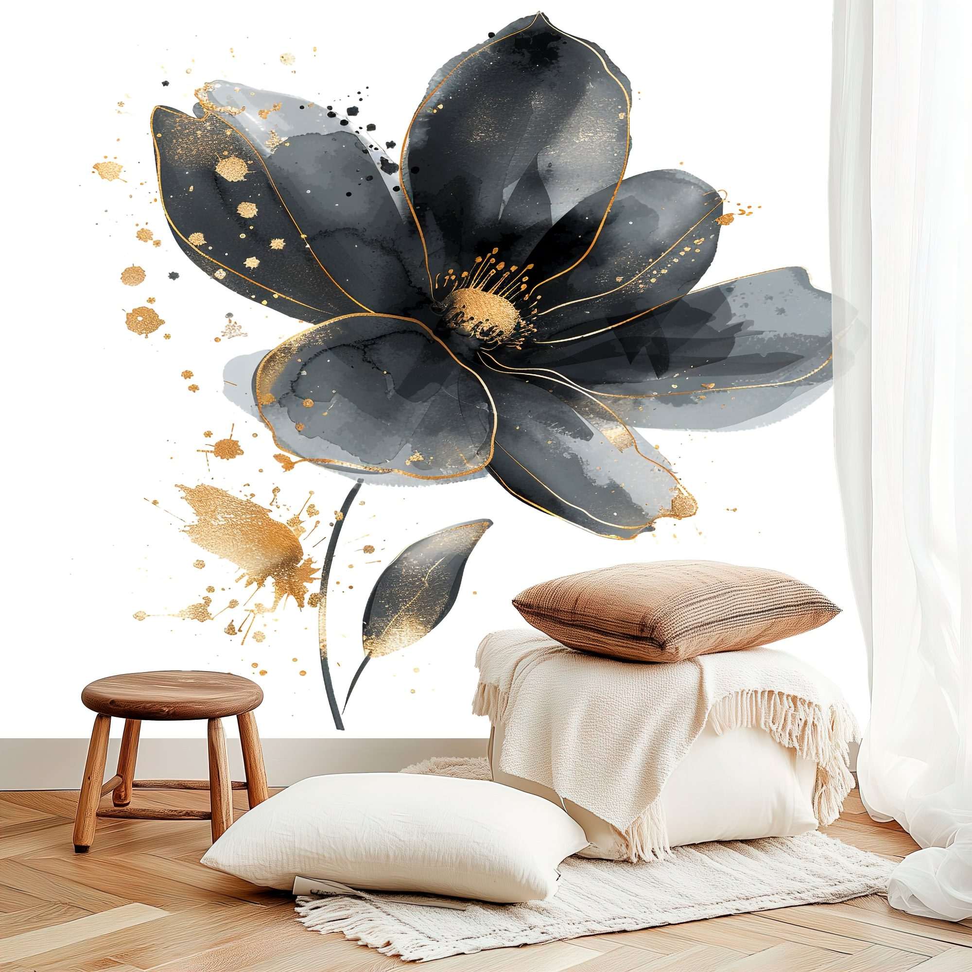 Grijze Bloem met Gouden Accenten