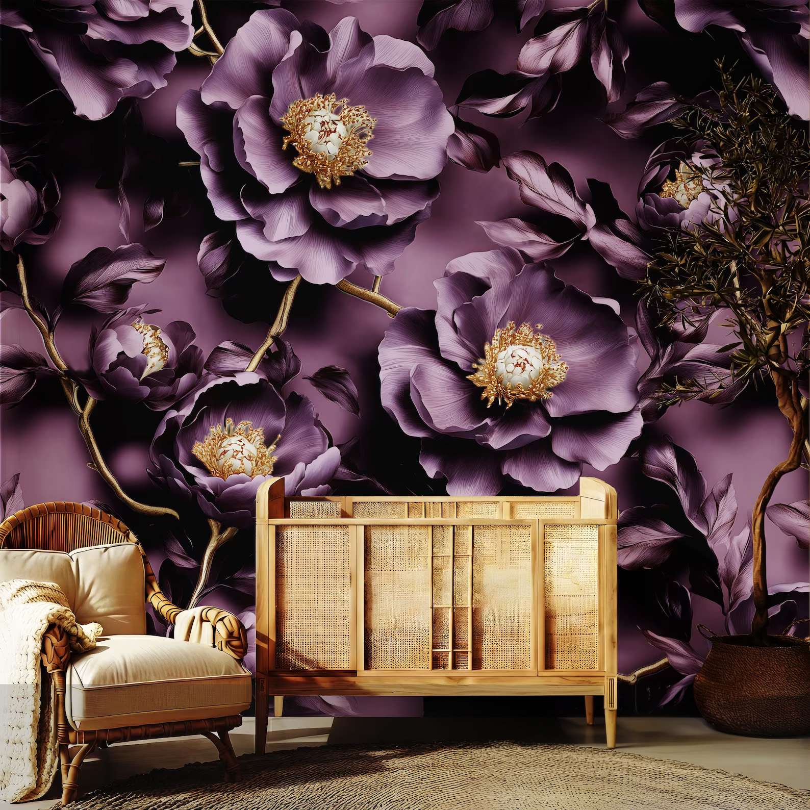 Paarse Bloemen met Gouden Details