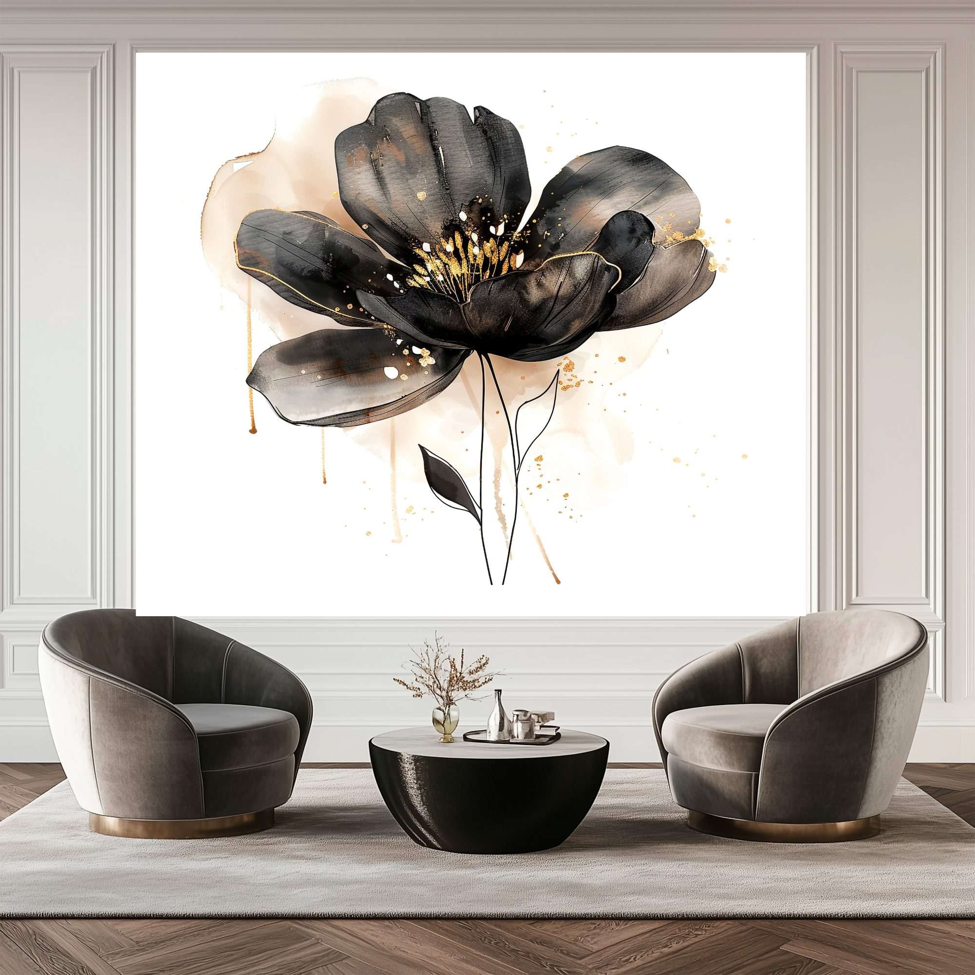 Zwarte Bloem met Beige Achtergrond