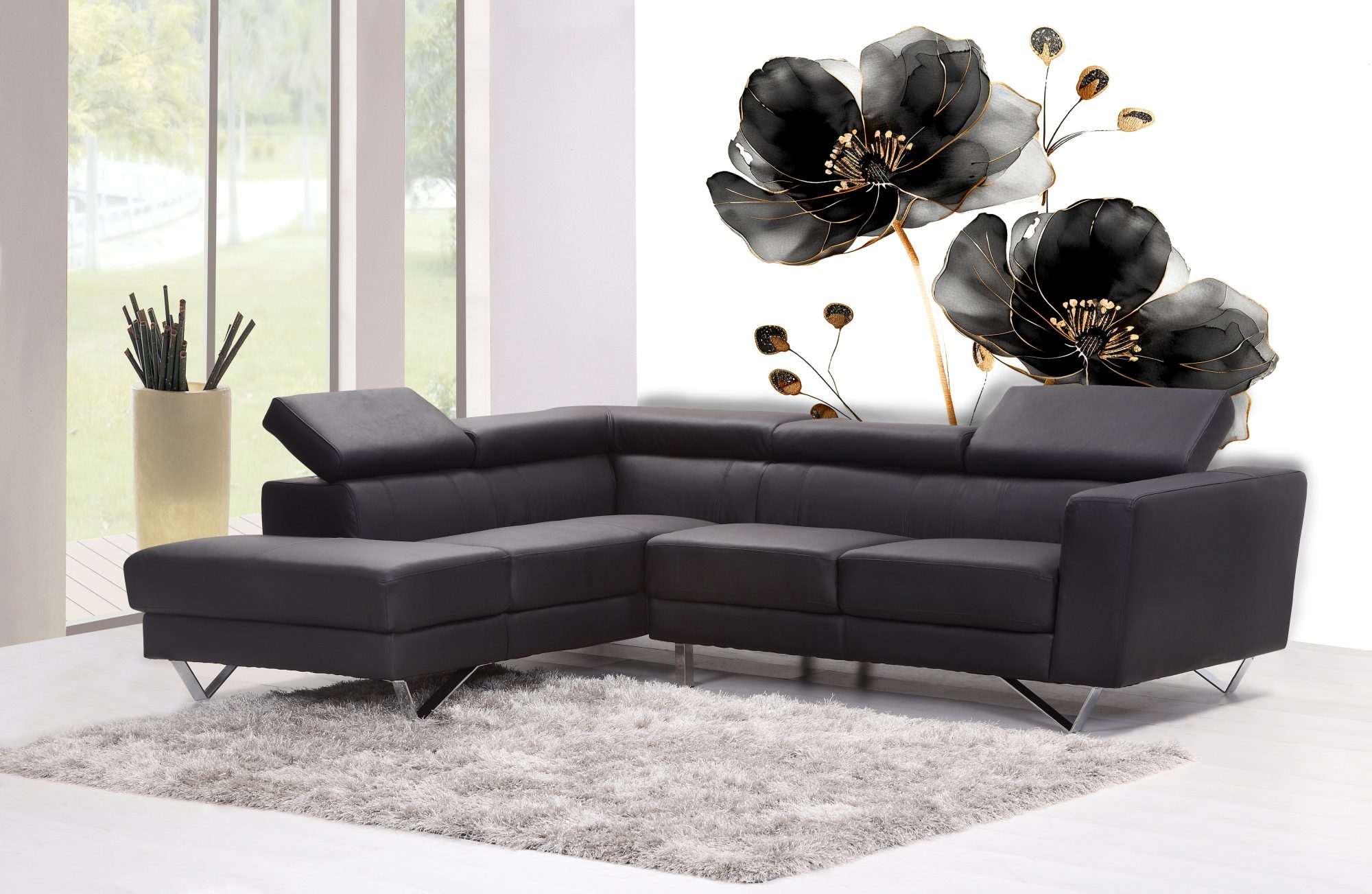 Zwarte Bloemen Minimalistisch Goud