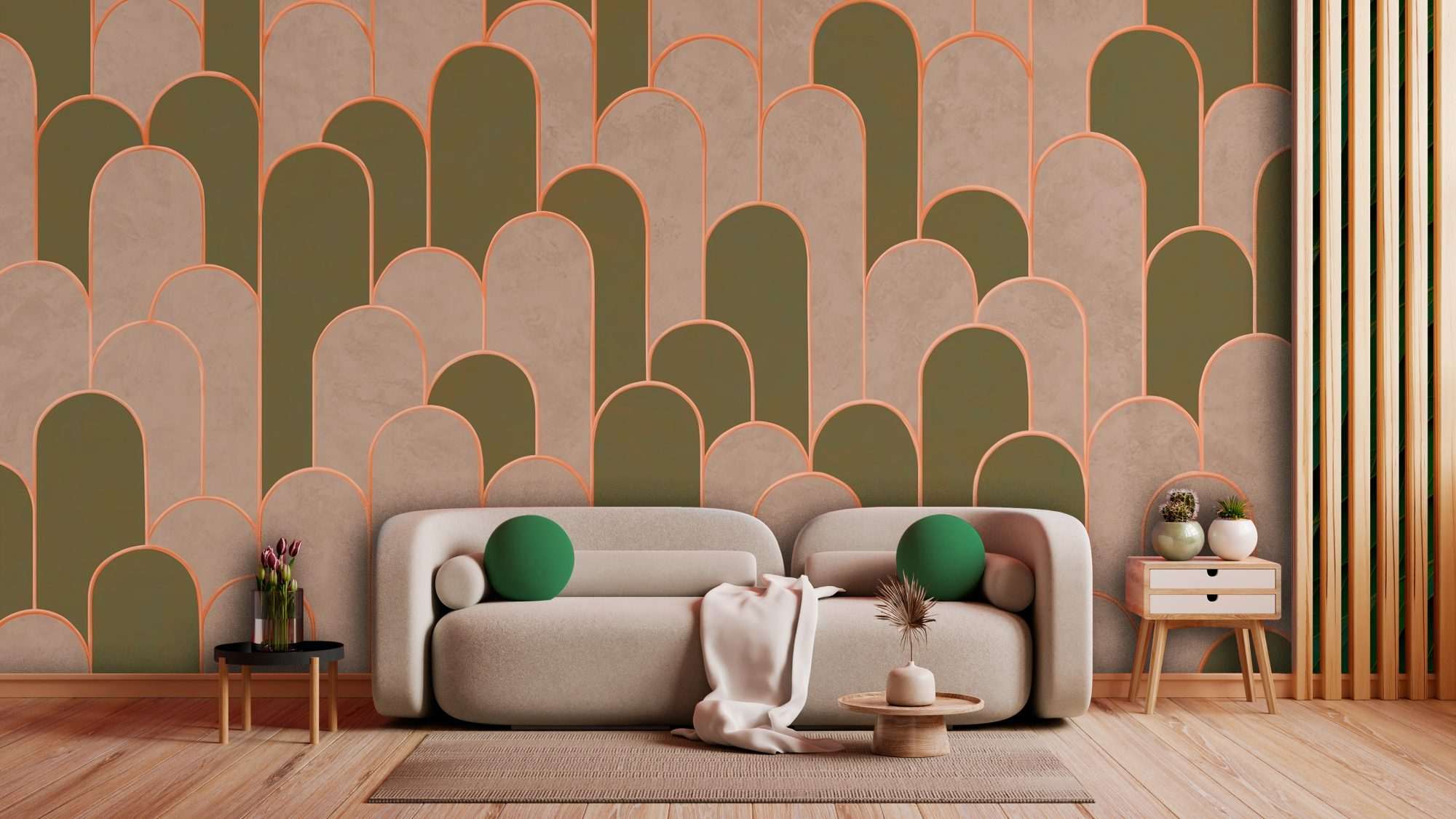 Fotobehang Boho Bogen in Olijfgroen en Beige