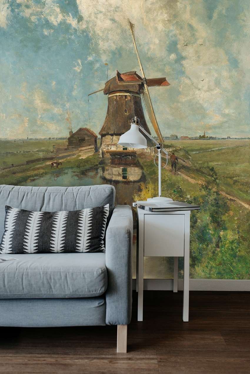 Fotobehang Een Molen aan een Poldervaart ('In de maand juli') – Constant Gabriël