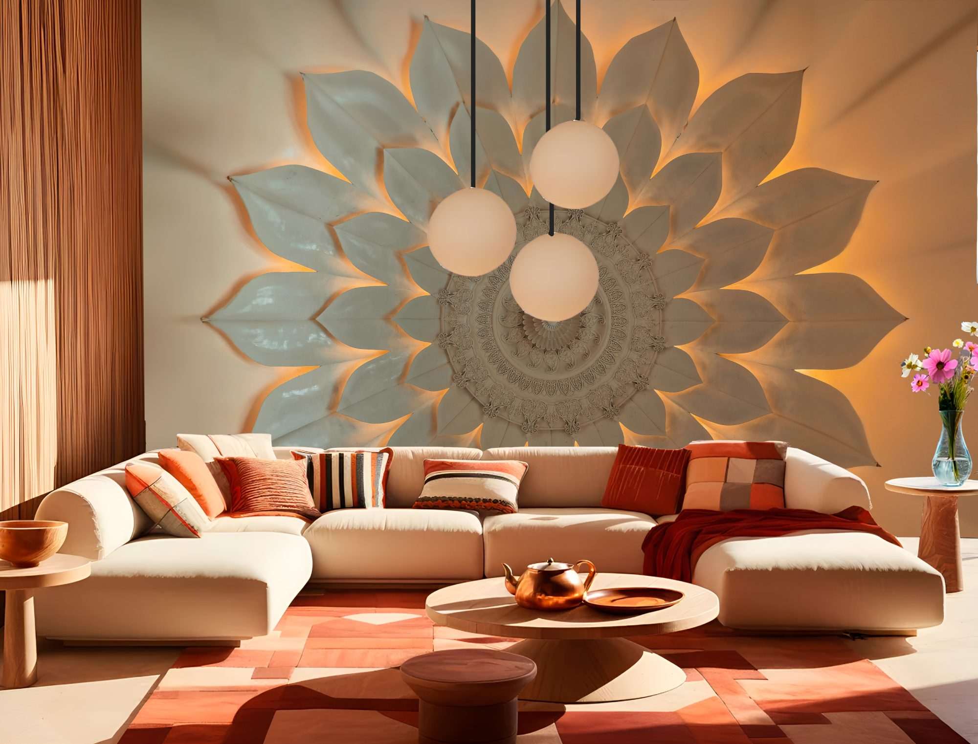 Fotobehang Gouden Boho Mandala met Lichtstralen