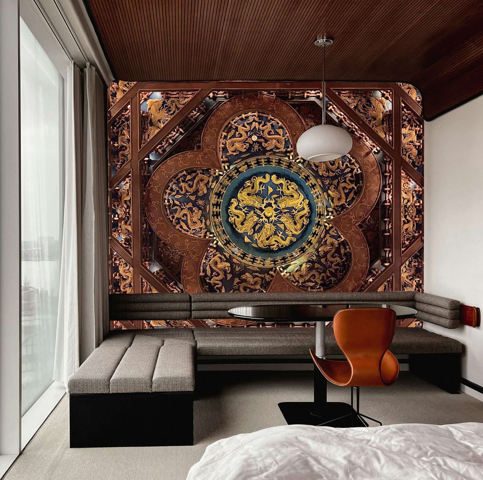 Fotobehang Moors Houten Ornament met Geometrisch Patroon