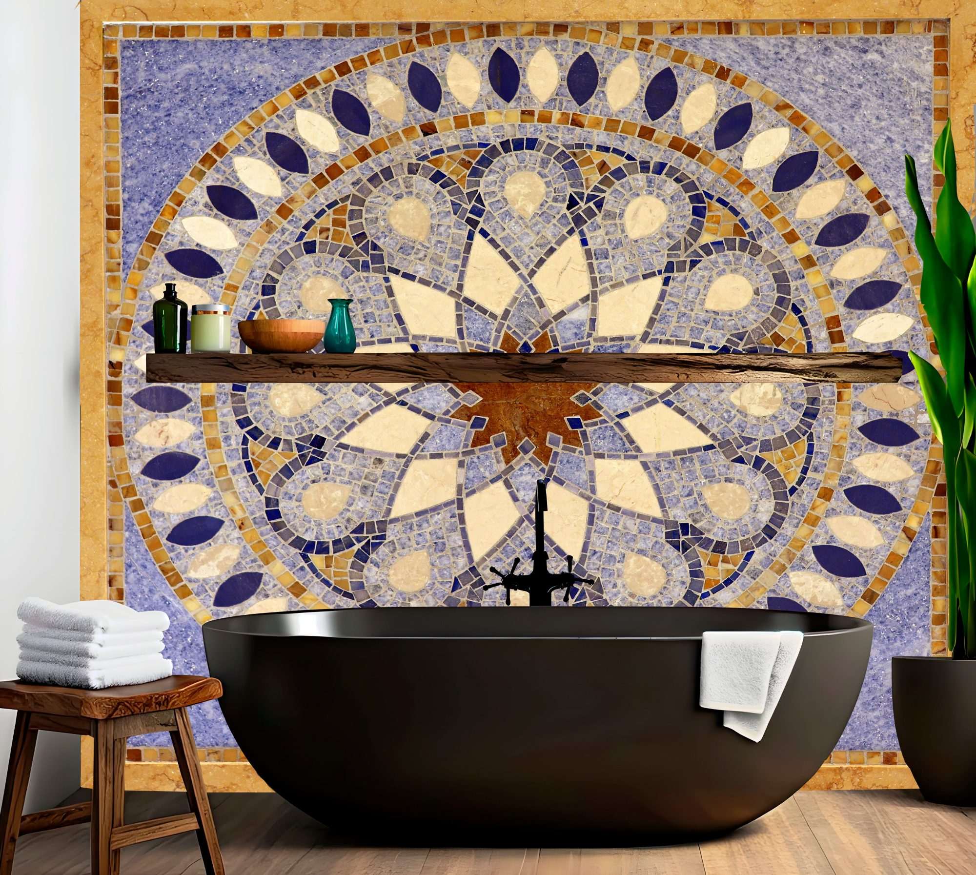 Fotobehang Oosters Blauw Mozaïek Mandala