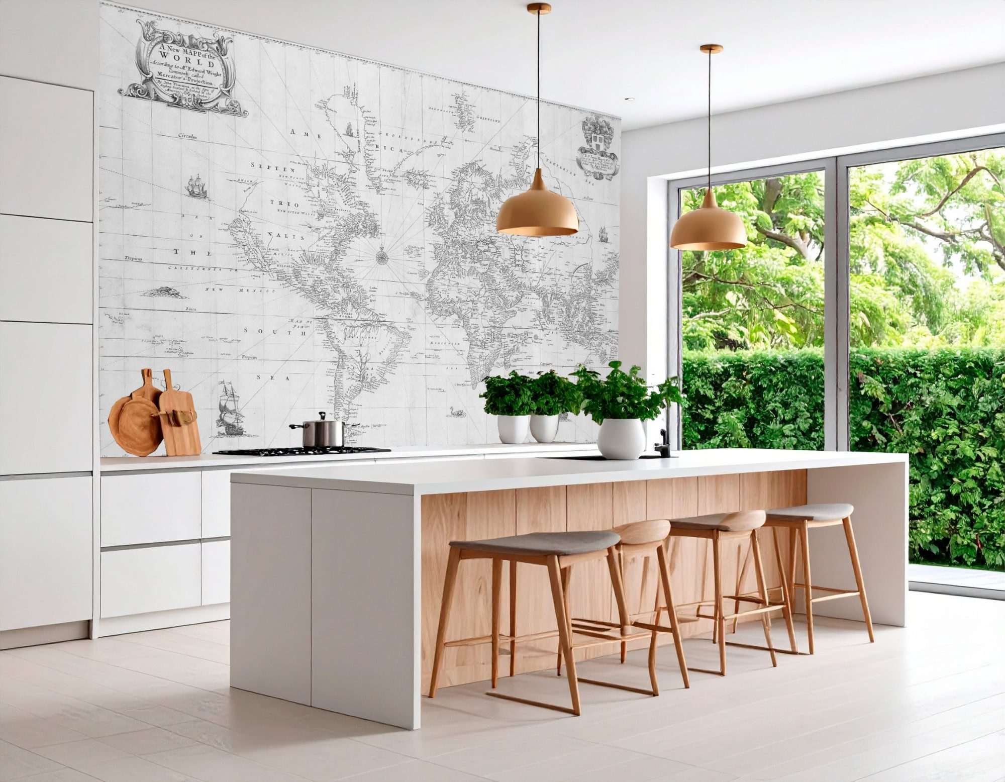 Fotobehang Oude Wereldkaart in Grijstinten