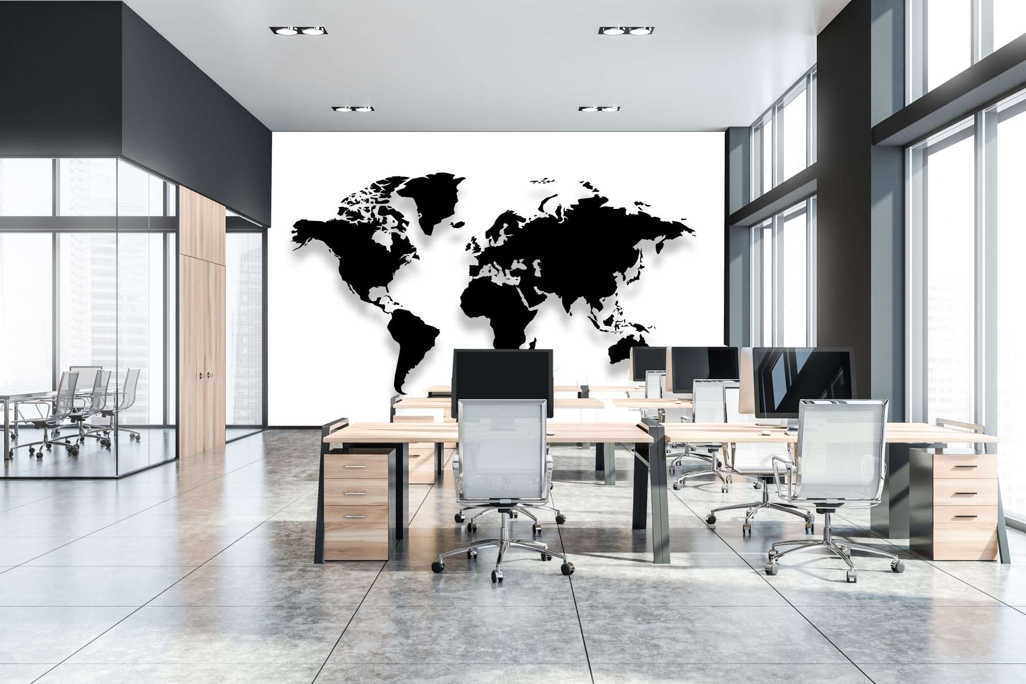 Fotobehang Zwarte Wereldkaart Silhouet