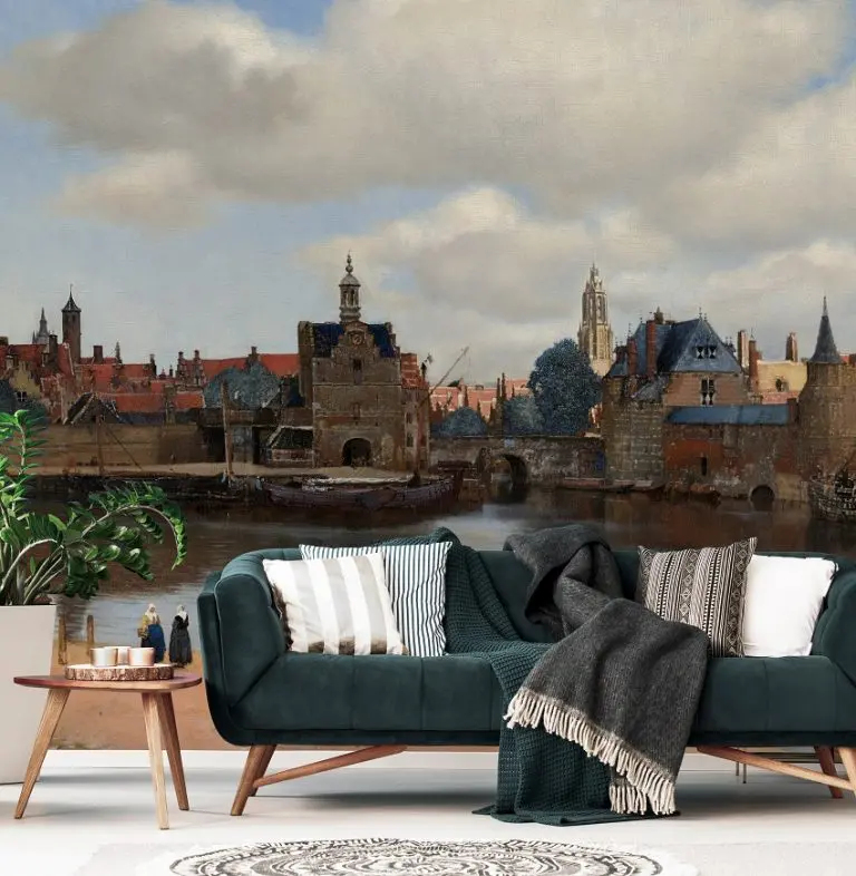 Fotobehang Gezicht op Delft – Johannes Vermeer