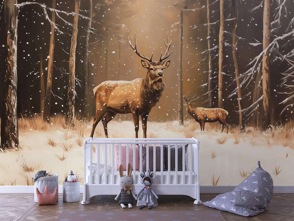 Hertjes in een Winters Bos voor de Kinderkamer