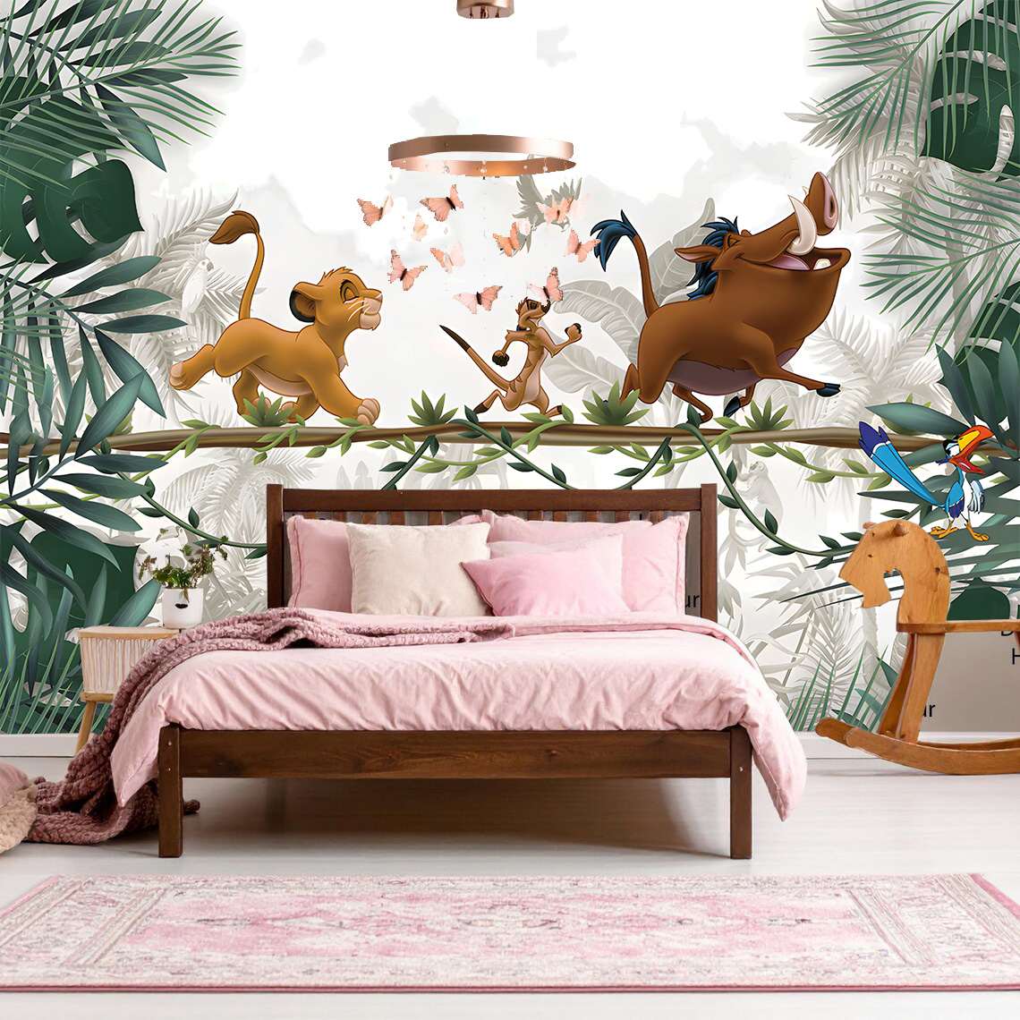 Fotobehang Kinderkamer Jungle Avontuur met Jonge Leeuw en Junglevrienden