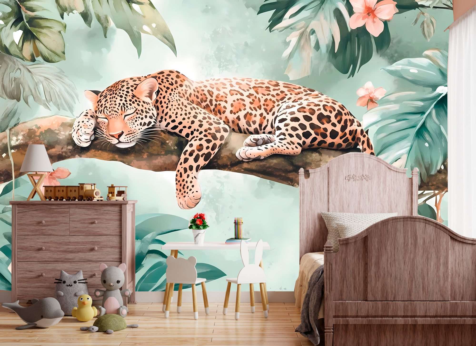 Fotobehang Kinderkamer Slapende Luipaard in de Jungle