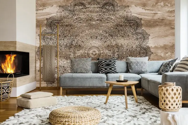 Mandala sepia met houtstructuur