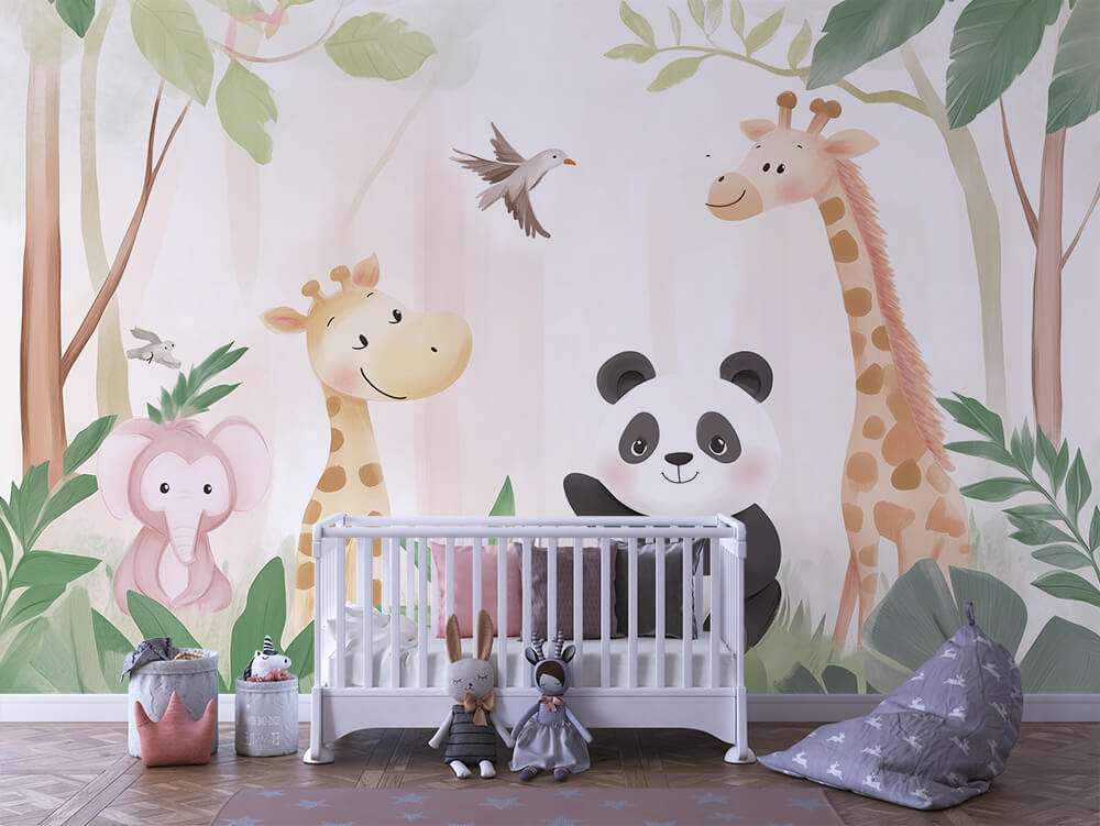 Panda en Giraffe in de Jungle