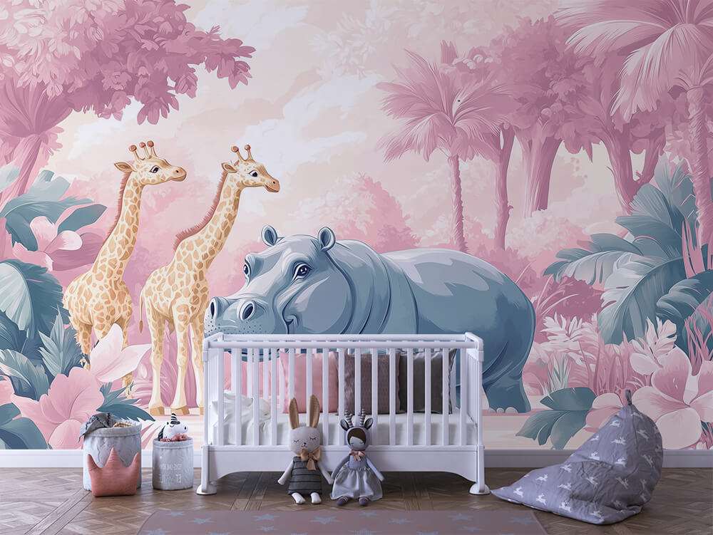 Safari Dieren in Roze Jungle Kinderkamer