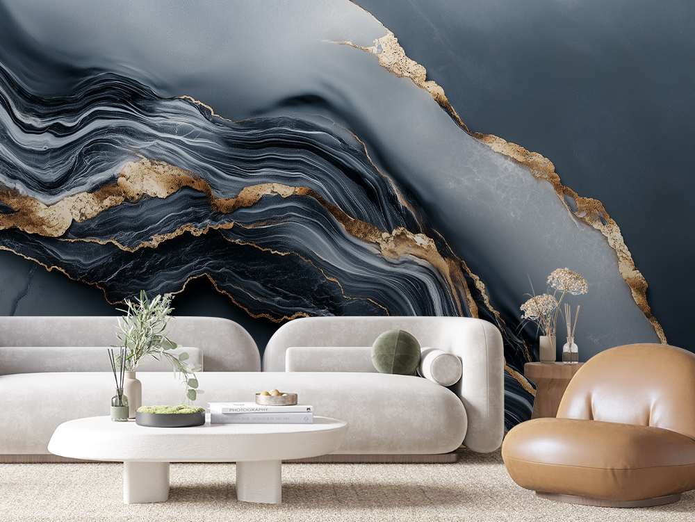 Zwart marmer met witte en gouden aders